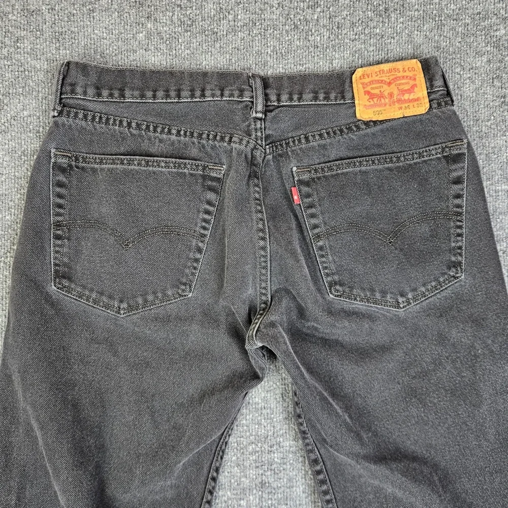 Levis 505 Jeans Men 36x32 (34x30) Dark Wash Black Regular Fit Straight Leg Denim